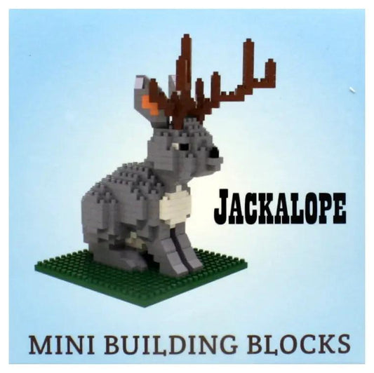 Mini Building Blocks Jackalope figurine kit with gray body and brown antlers on green base on Tampa Home & Garden Store