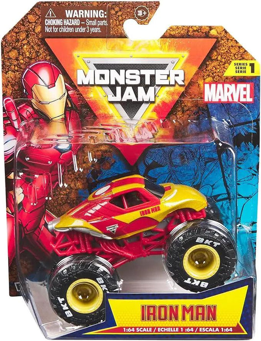 Monster Jam Iron Man 1:64 die-cast monster truck with red-yellow body, Marvel logo on Tampa Home & Garden Store