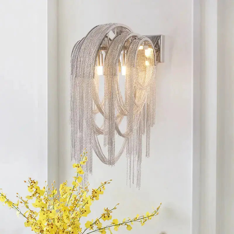 Mid Century Gold and Silver Tassel Wall Lamp