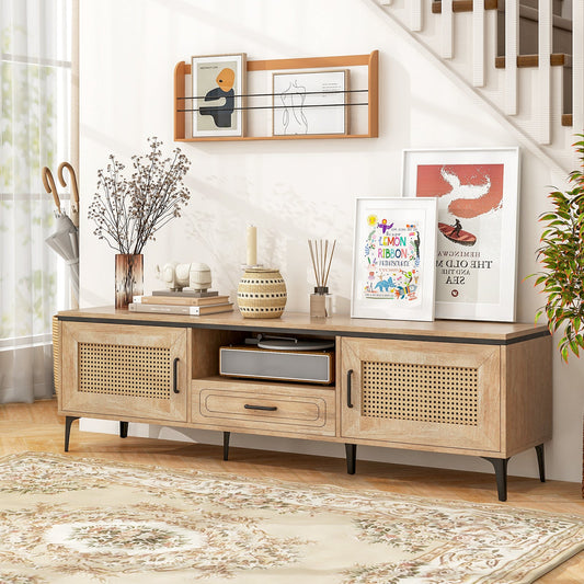 Mueble de TV moderno de mediados de siglo con 2 armarios y cajón de almacenamiento - Roble
