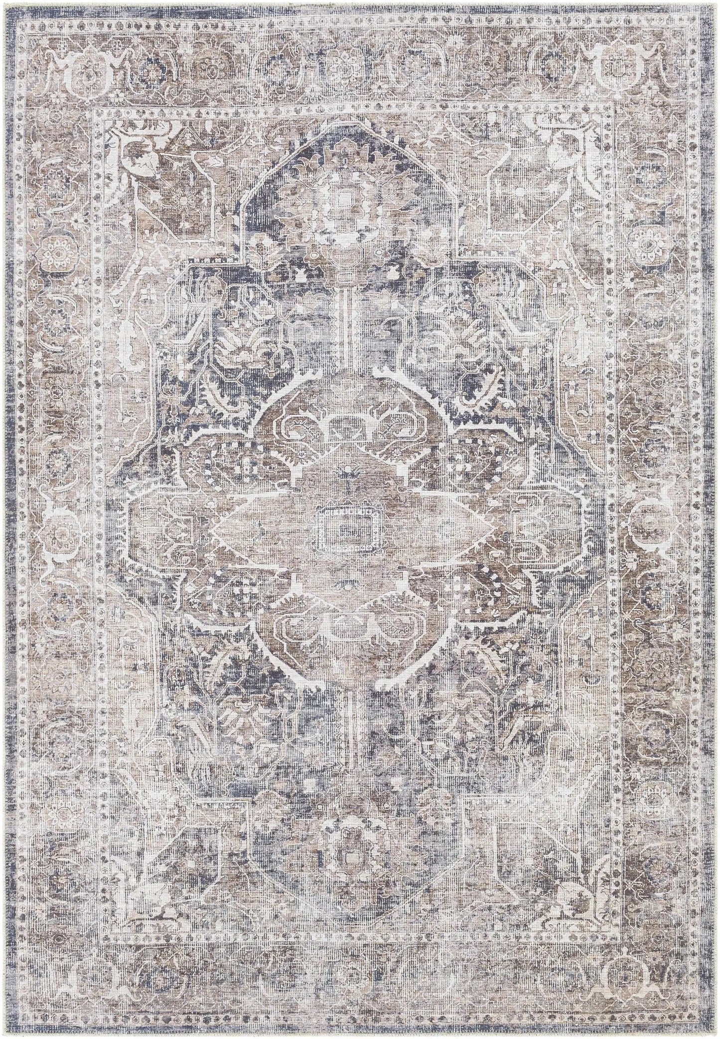 Mignon washable chenille area rug charcoal Boutique Rugs distressed oriental medallion on Tampa Home & Garden Store