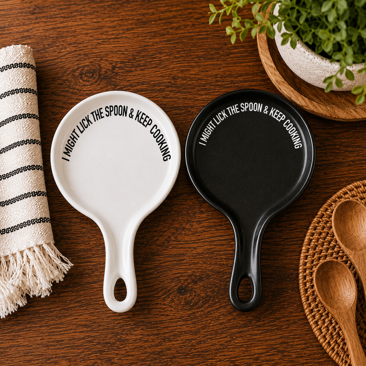 Spoon rests Lick the Spoon & Cook by Gia Roma, white-black two-pack, on Tampa Home & Garden Store