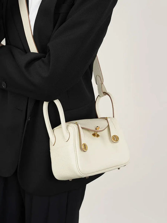 Mini cream genuine leather shoulder crossbody bag with gold hardware and top handle on Tampa Home & Garden Store
