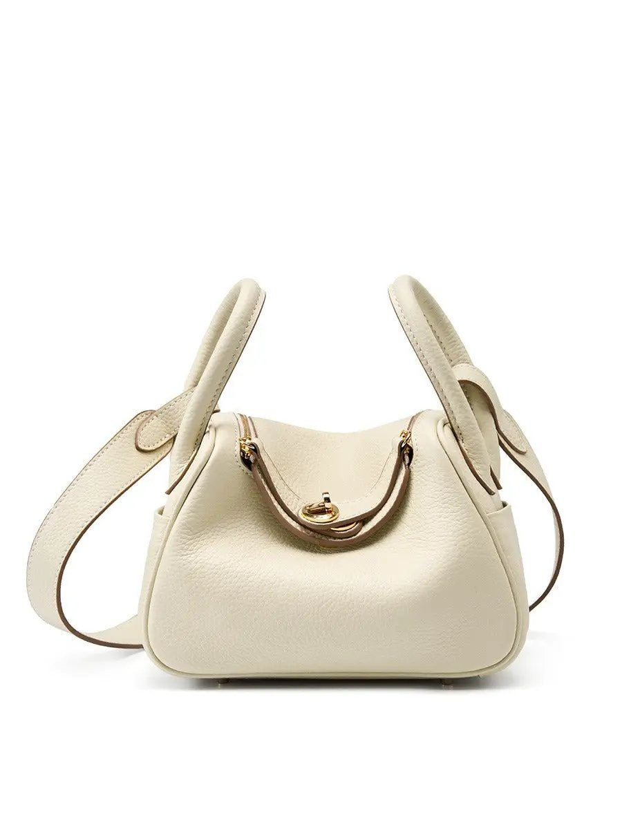 Mini genuine leather shoulder crossbody bag in cream with gold hardware on Tampa Home & Garden Store