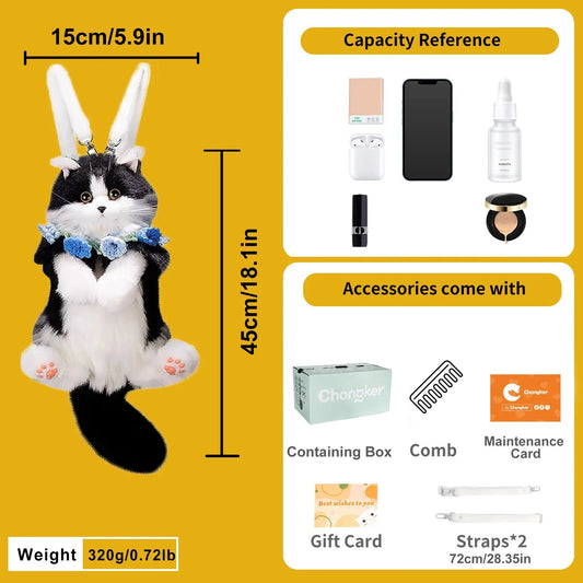 Mini Tuxedo Cat Backpack by Chongker Creative for girls, plush bag with white and black tuxedo cat design on Tampa Home & Garden Store