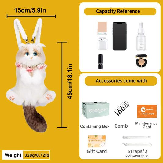 Mini Ragdoll Cat Backpack by Chongker; white cat with pink floral collar on yellow backdrop on Tampa Home & Garden Store