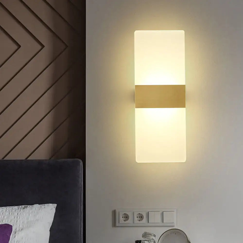 Decorbites Gold Acrylic Direct-Wired Wall Sconce with two frosted panels and central gold band on Tampa Home & Garden Store
