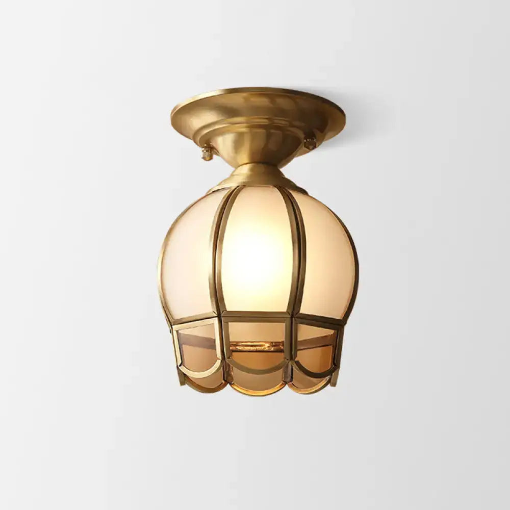 Brass scalloped flush mount ceiling light by Decorbites with frosted glass panels on Tampa Home & Garden Store