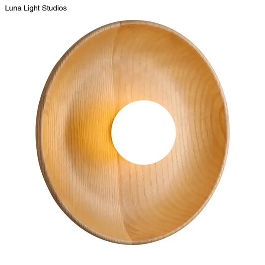 Wooden Tray Wall Sconce - Round shallow wood shade, minimalist 1-light, Decorbites on Tampa Home & Garden Store