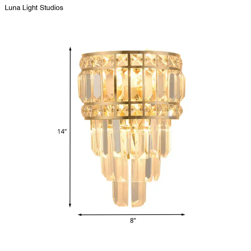 Gold Crystal 3-Light K9 Wall Fixture by Decorbites, gold-tone crystal tiers wall sconce on Tampa Home & Garden Store