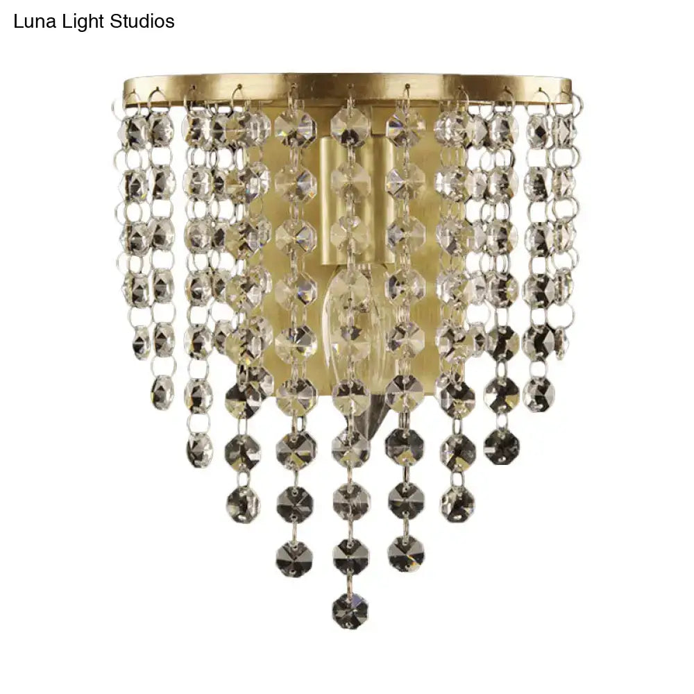 Gold crystal bead sconce with cascading crystal strands and brass finish on Tampa Home & Garden Store