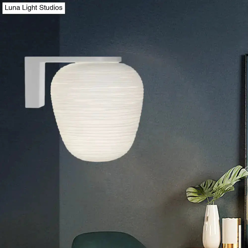 Minimalist milky ribbed glass wall sconce with white shade and rectangular mount Decorbites on Tampa Home & Garden Store