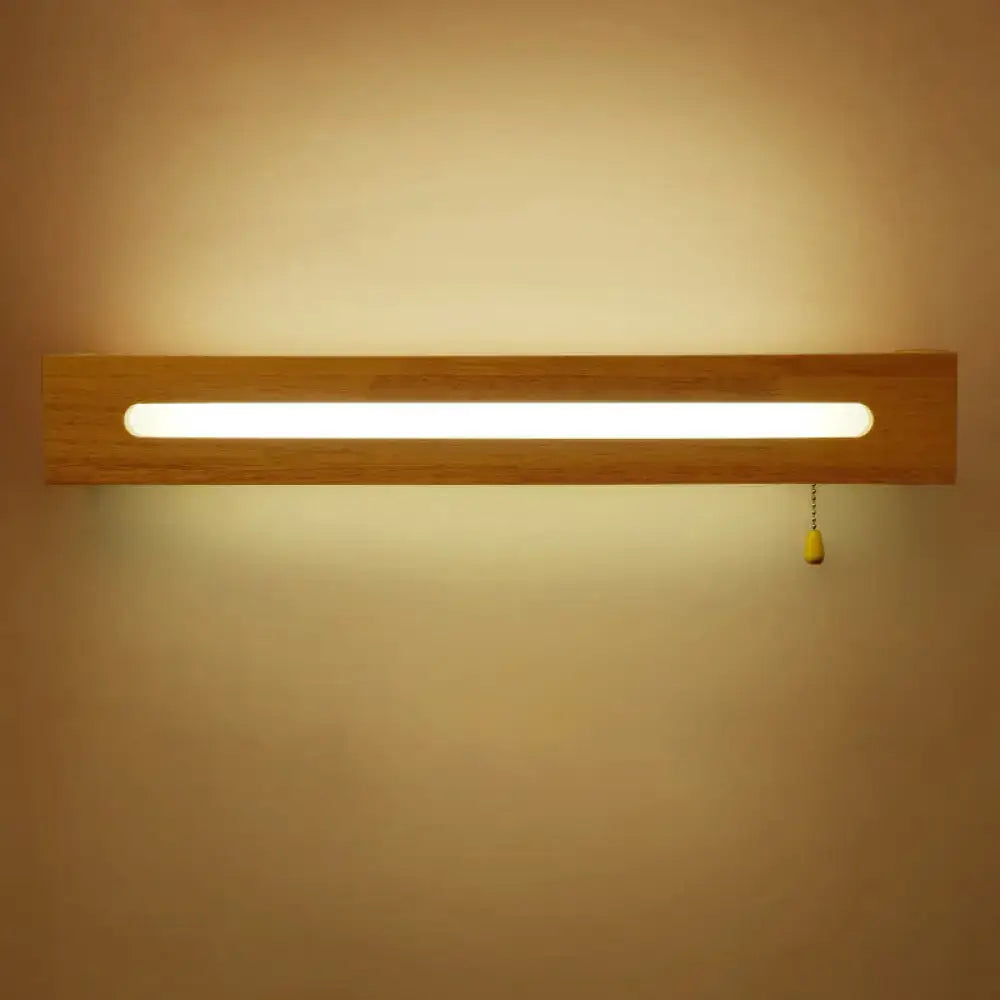 Wood wall sconce light, wooden bar with warm LED strip and yellow knob pull chain on Tampa Home & Garden Store