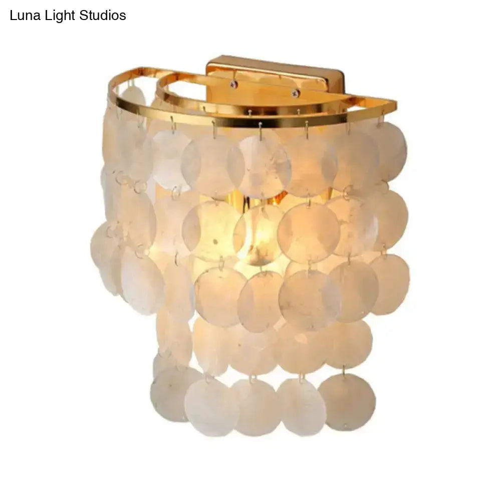 Minimalist shell white waterfall sconce light fixture with gold base Decorbites for living room on Tampa Home & Garden Store