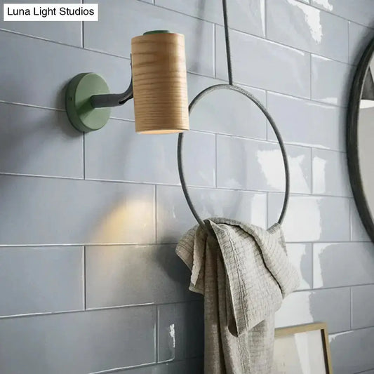 Minimalist wood wall light fixture with circular metal towel ring and green mount by Decorbites on Tampa Home & Garden Store