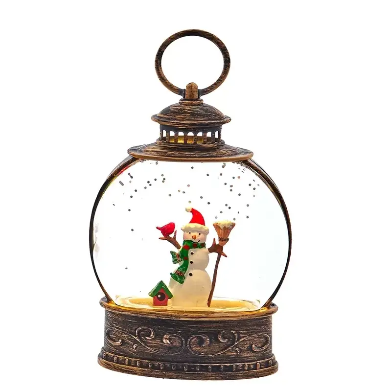 Lighted waterglobe lantern Snowman 5 inch with bronze finish base by Country Christmas Loft on Tampa Home & Garden Store