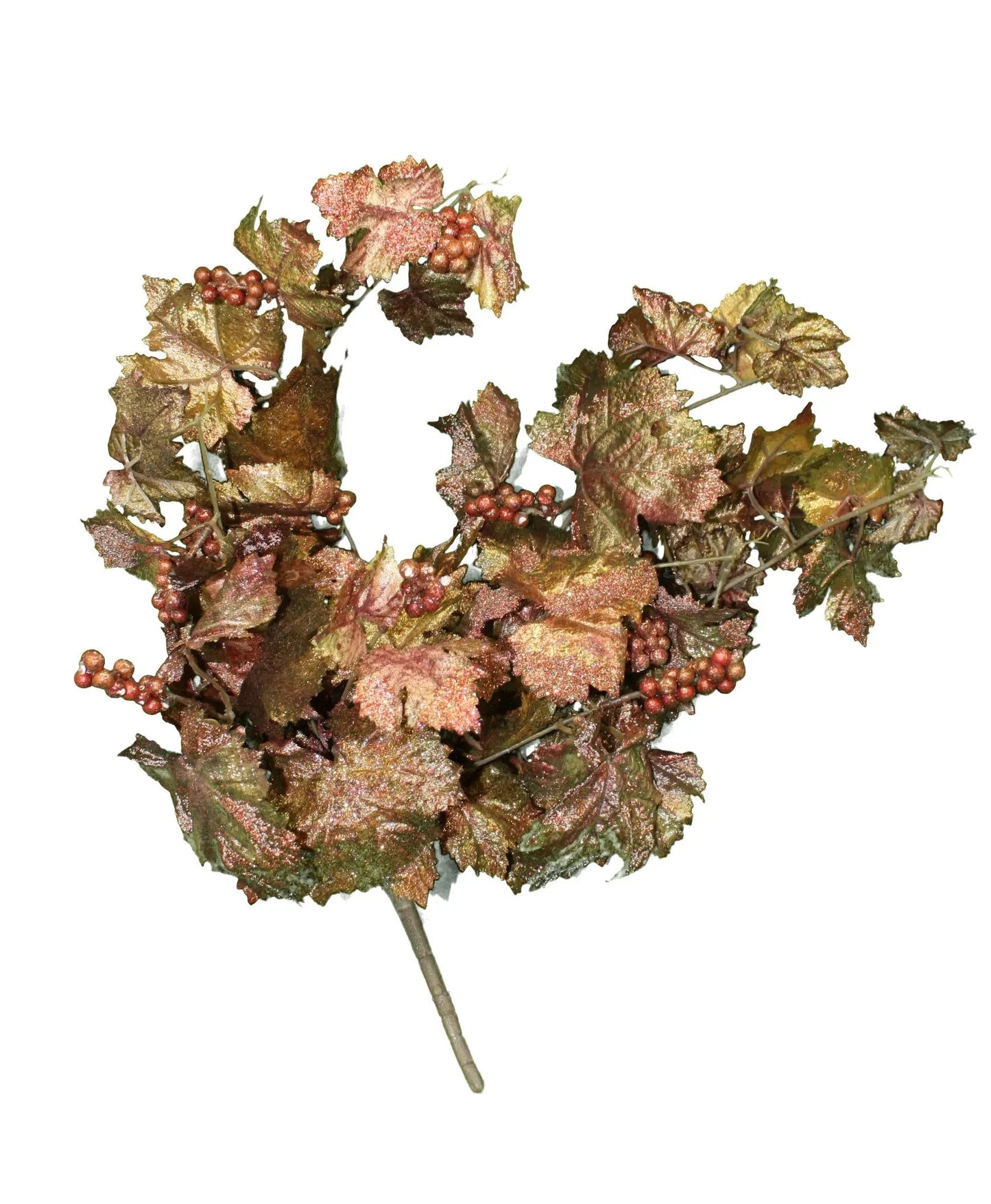 Glitter Maple Leaf Bush Pick with metallic brown, gold, and orange leaves and red berries on Tampa Home & Garden Store