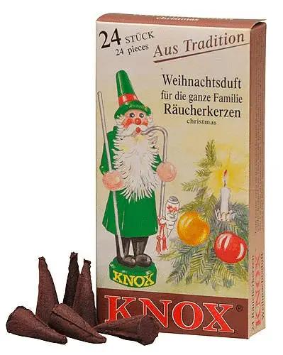 Knox German Scented Incense Cones Orange, 24-pack with Santa-themed box and brown cones on Tampa Home & Garden Store