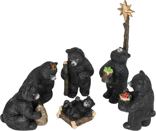 Crèche de Noël avec ours noir de 24 cm (6 pièces)