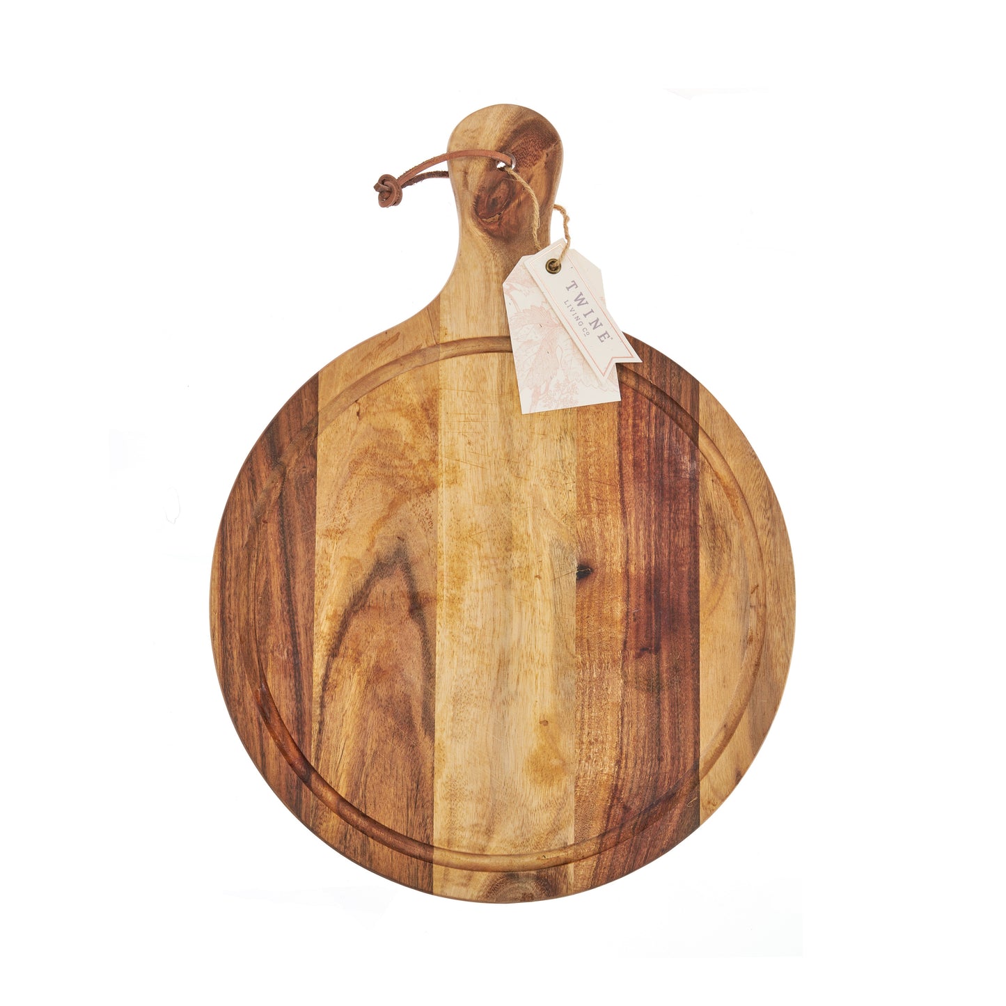 Round Acacia Wood Artisan Cheese Paddle and Strap