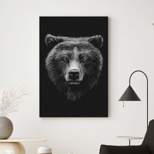 Animals Forest Bear Monochrome Canvas Wall Art with black canvas and grayscale fur details on Tampa Home & Garden Store