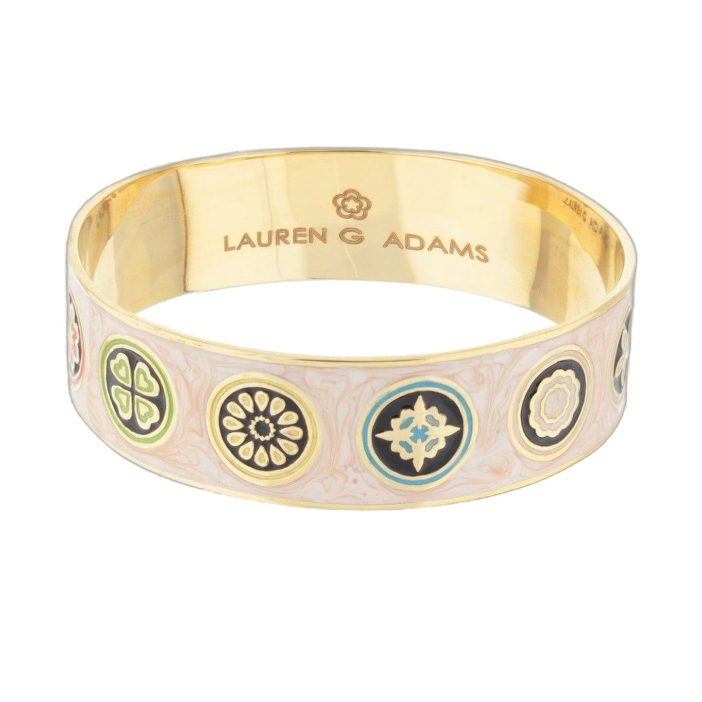 Modern Art Slip-On Bangle gold-tone with colorful circular medallions by Lauren G Adams on Tampa Home & Garden Store