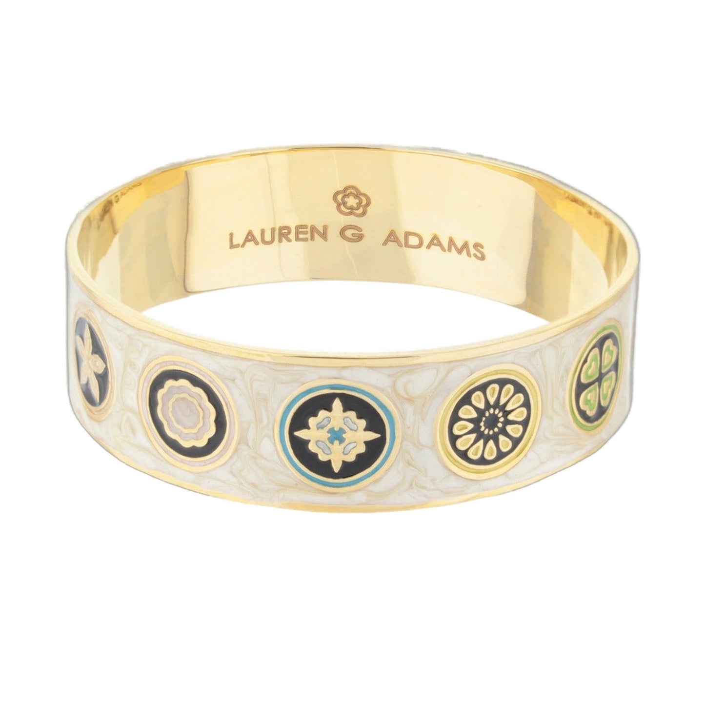 Modern Art Slip-On Bangle bracelet gold-tone with colorful circular medallions by Lauren G Adams on Tampa Home & Garden Store