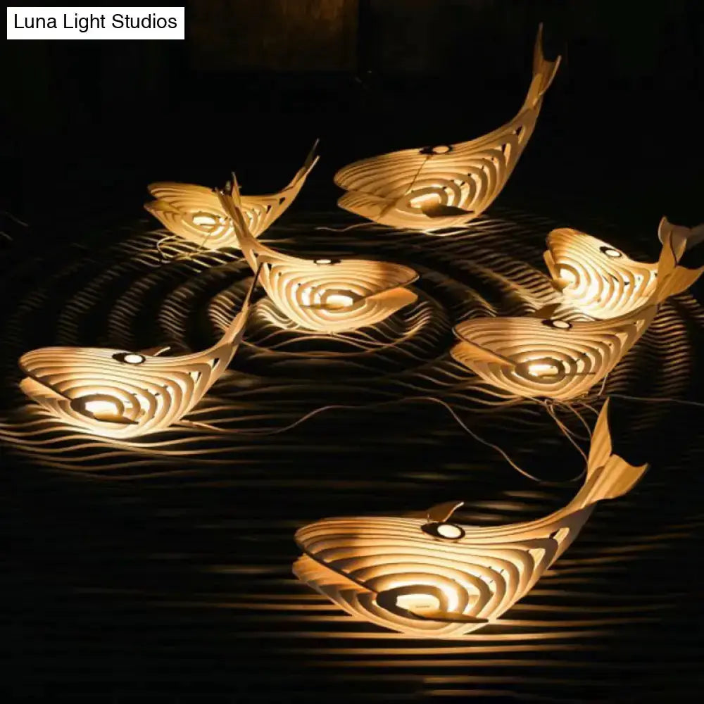 Wooden whale pendant lamps beige warm-glow six-piece ceiling light set Decorbites on Tampa Home & Garden Store