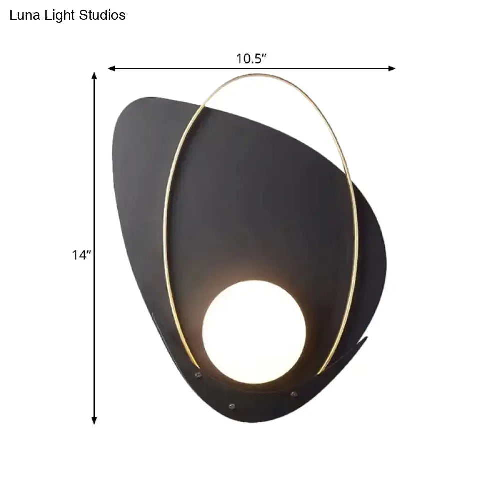 Black Gold Glass 14-Inch Sconce with black curved metal body, gold ring, and white glass globe on Tampa Home & Garden Store