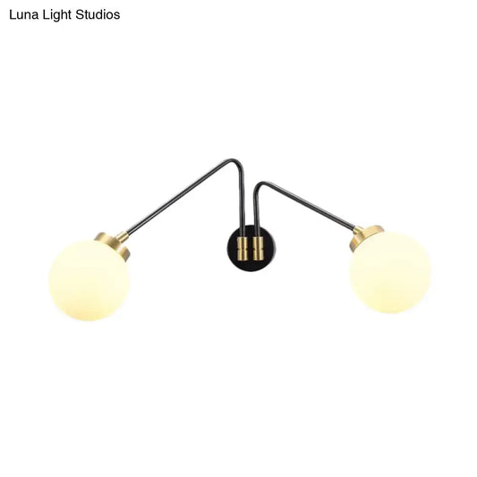 Black Milk Glass Wall Lamp by Decorbites with dual arms and frosted globes on Tampa Home & Garden Store