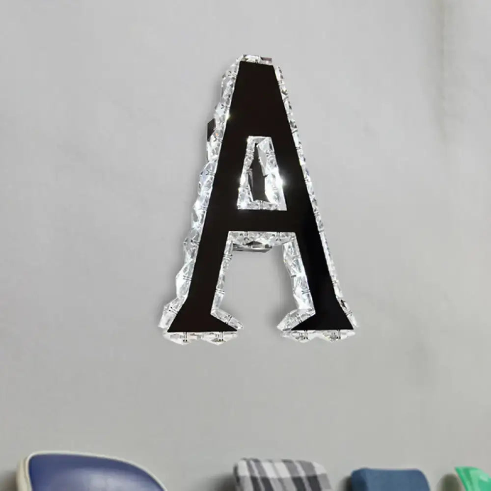 Decorbites black crystal letter A wall sconce with faceted crystal trim on Tampa Home & Garden Store