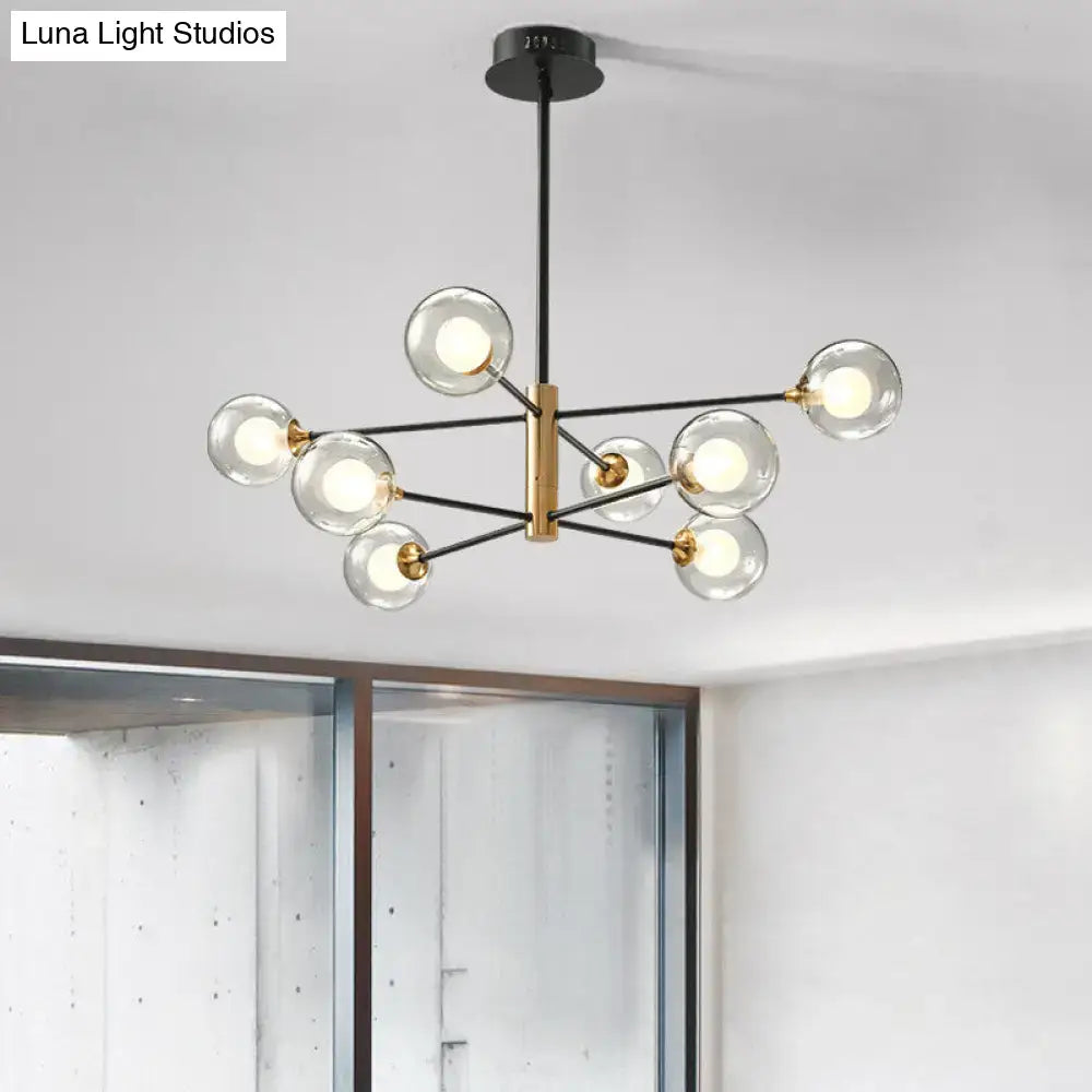 Black Glass Sputnik Eight-Arm Chandelier with brass hub and glass globes by Decorbites on Tampa Home & Garden Store