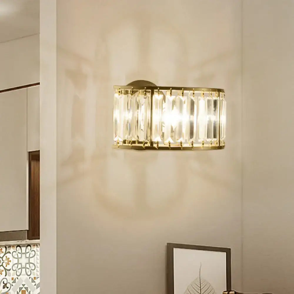 Gold crystal half-cylinder wall sconce Decorbites with black-gold finish and clear prisms on Tampa Home & Garden Store