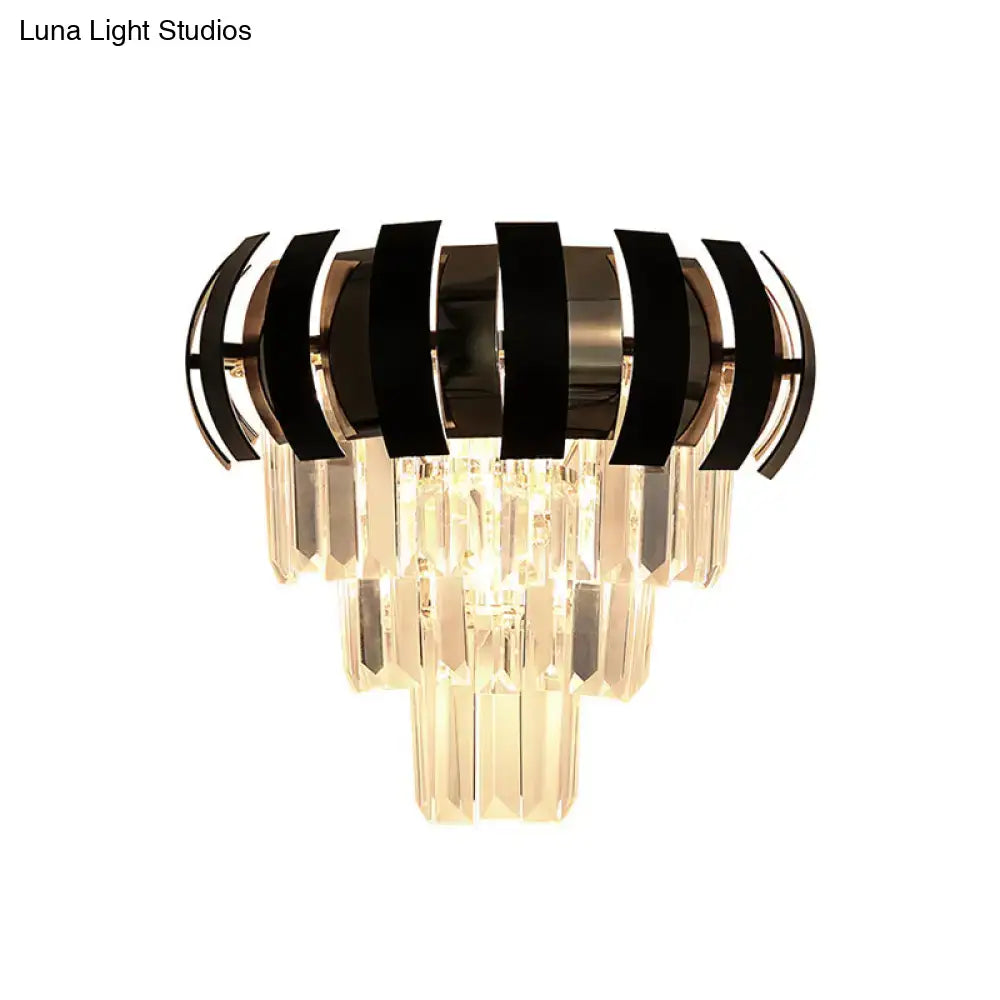 Black Gold Layered Sconce hardwired with crystal prism strands by Decorbites on Tampa Home & Garden Store