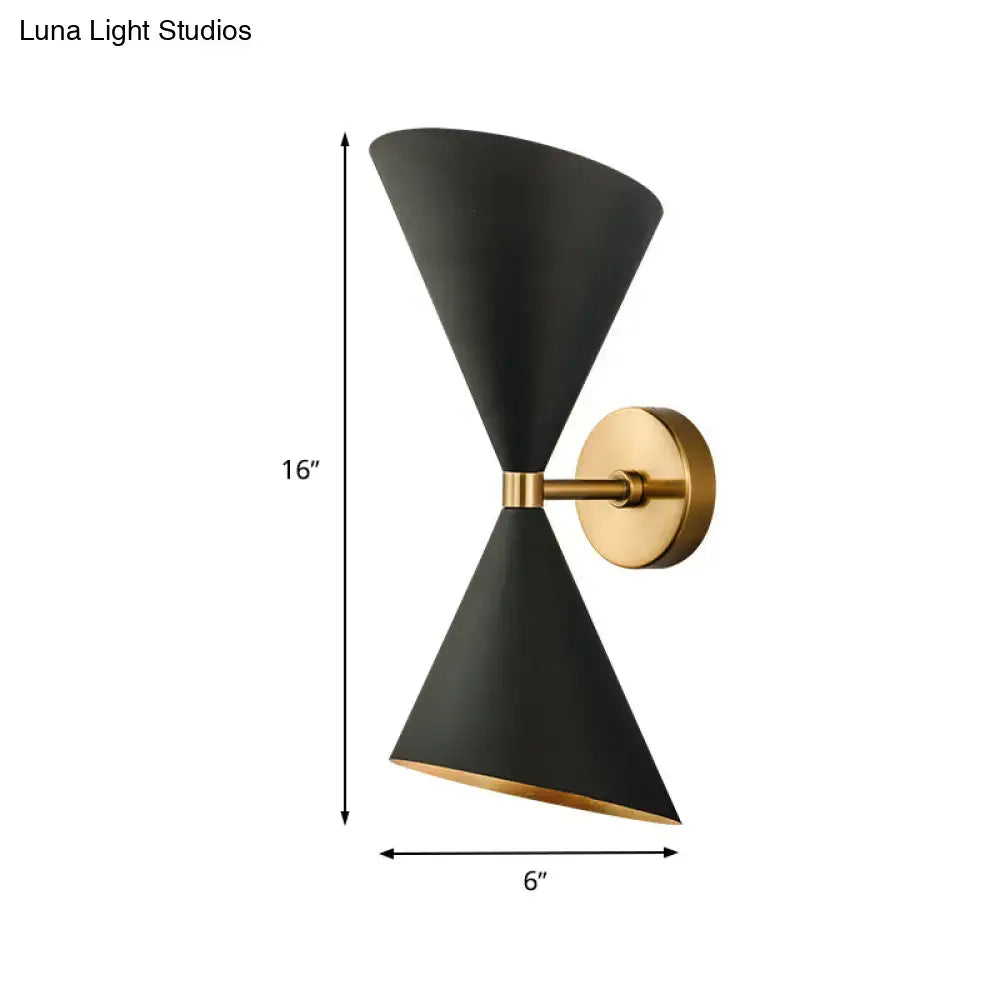Black Gold Cone Sconce by Decorbites, black metal wall light with brass mount, 16in tall on Tampa Home & Garden Store