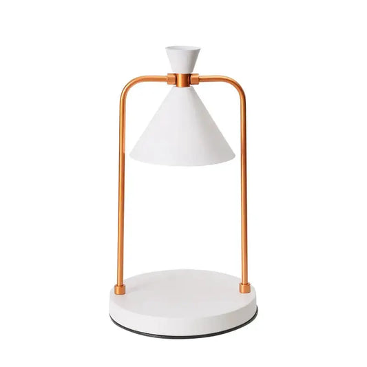 Modern candle warmer lamp by Decorbites featuring white base, copper frame, cone shade on Tampa Home & Garden Store