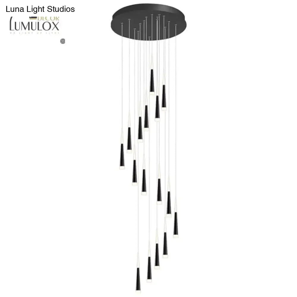 Pendant light: modern black minimalist multi-cone pendants with a ceiling plate and white cords on Tampa Home & Garden Store