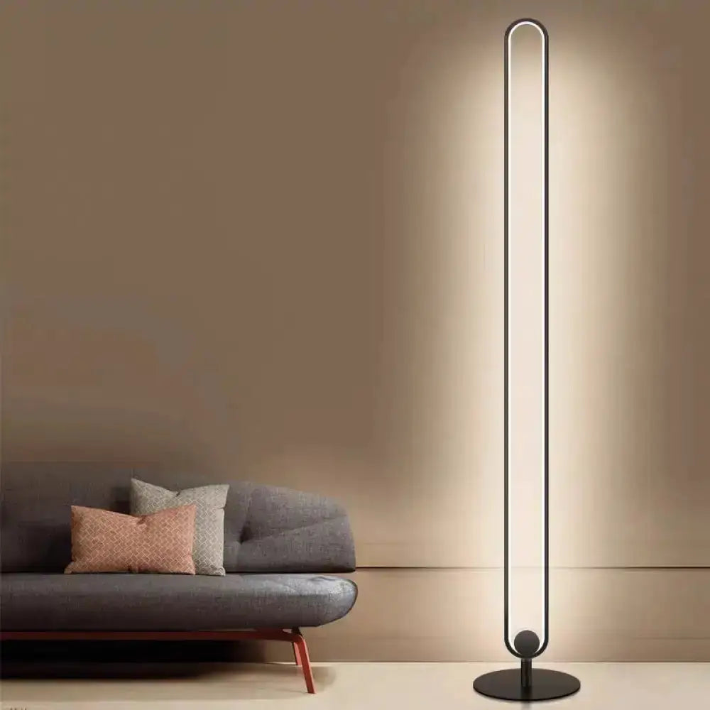 Black Minimalist Oval Floor Lamp for Bedroom