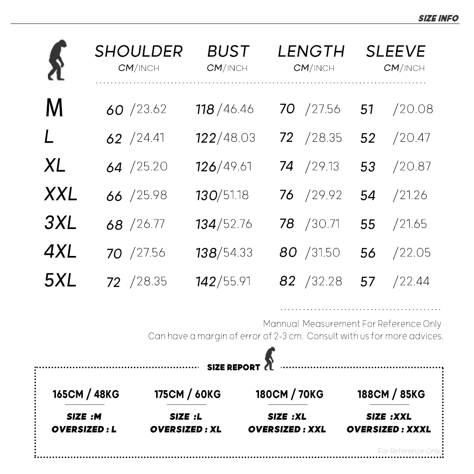 Stevvex puffer jacket size chart with shoulder, bust, length, sleeve measurements M–5XL on Tampa Home & Garden Store
