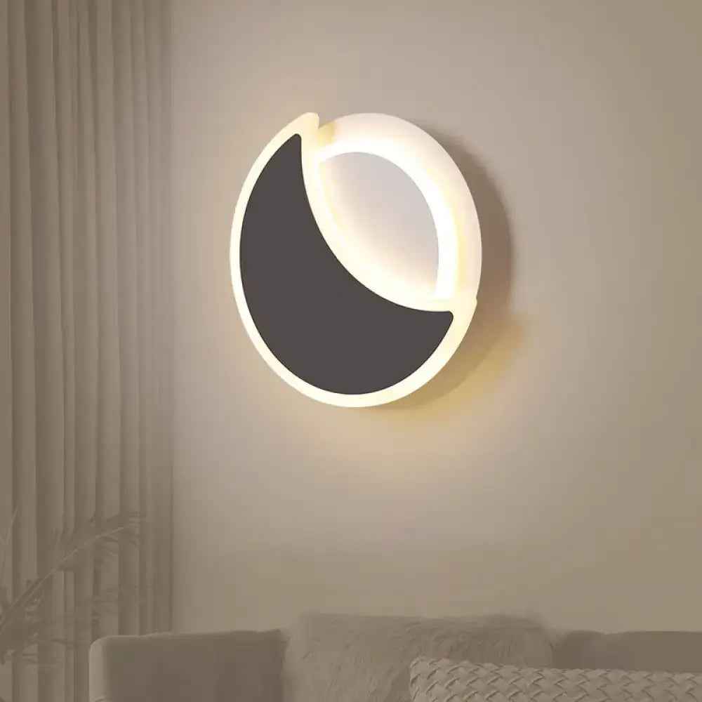 White Eclipse Wall Sconce Decorbites, circular wall lamp with dark crescent inner panel on Tampa Home & Garden Store