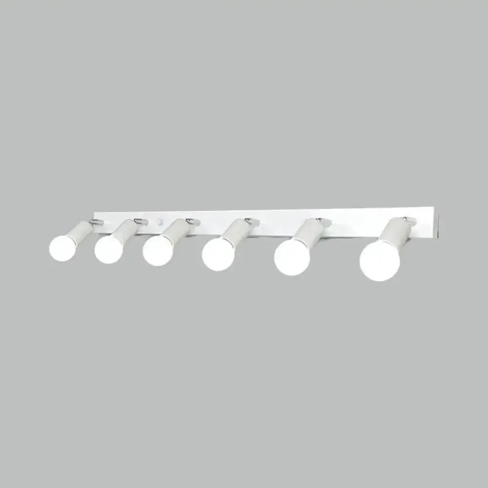 Three Quarter Head Vanity Wall Sconce in metal with white bar and five white globe bulbs on Tampa Home & Garden Store