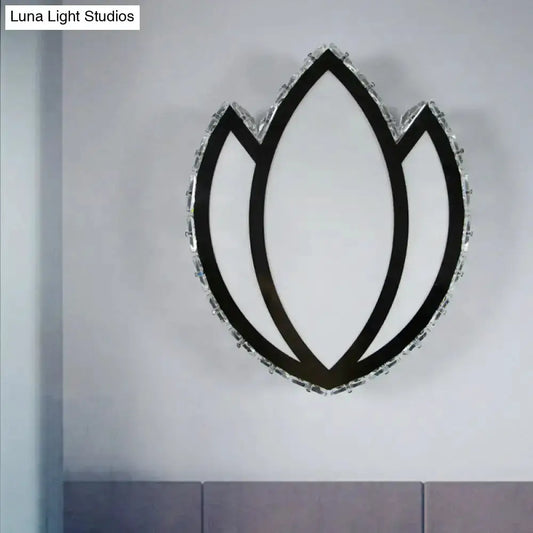 Decorbites White Lotus Petal LED Wall Sconce with Crystal Shade, black petals wall light on Tampa Home & Garden Store