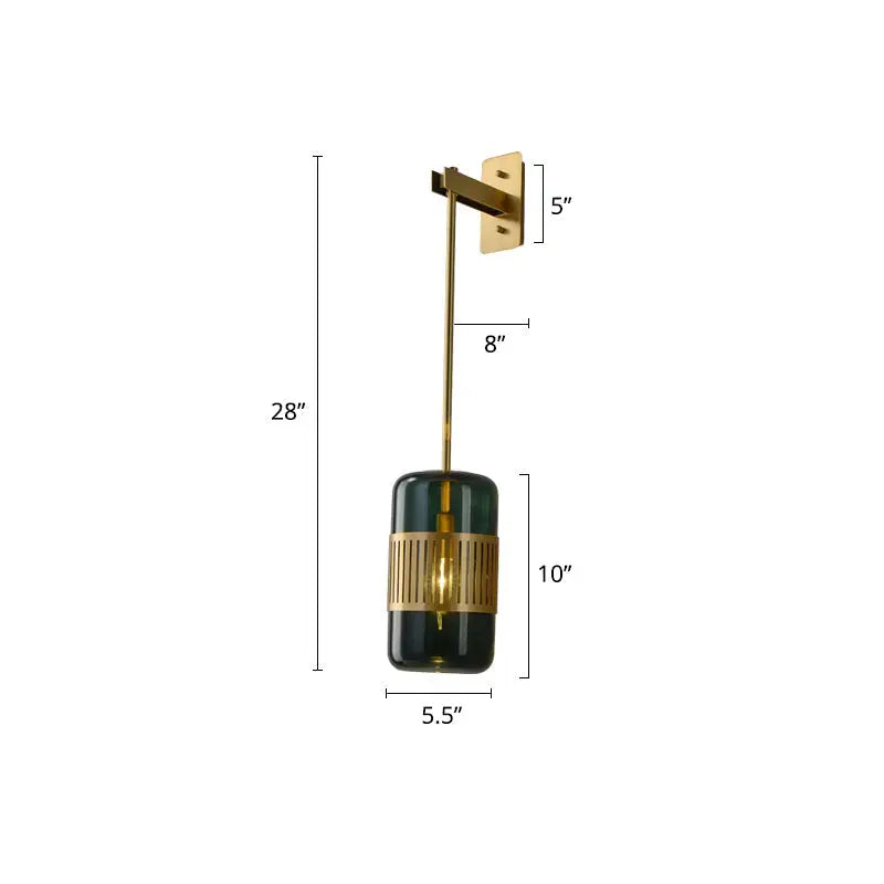 Amber glass cylindrical blackish green sconce with brass band by Decorbites wall mount on Tampa Home & Garden Store