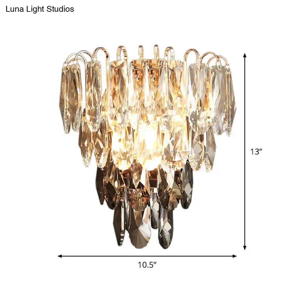 Crystal tiered wall sconce with gold and clear faceted prisms by Decorbites on Tampa Home & Garden Store