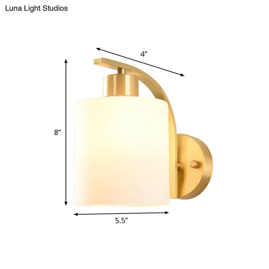 Brass milk glass direct-wired wall sconce by Decorbites with frosted shade, 8in tall, 5.5in wide on Tampa Home & Garden Store