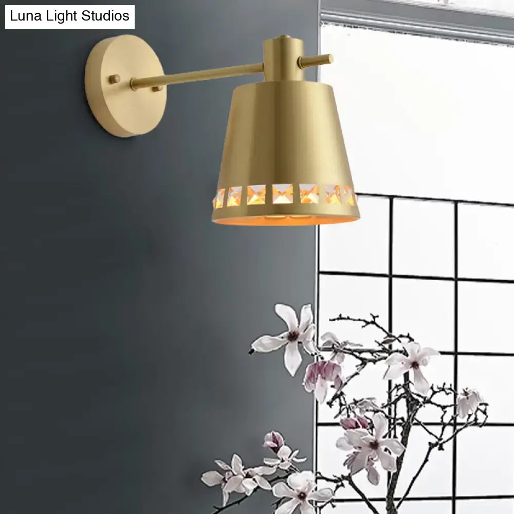 Brass Diamond Wall Lamp wall-mounted gold fixture with a conical shade and crystal-cut band on Tampa Home & Garden Store