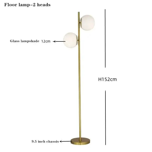 Modern Brass Glass Ball Floor Lamp for Bedroom