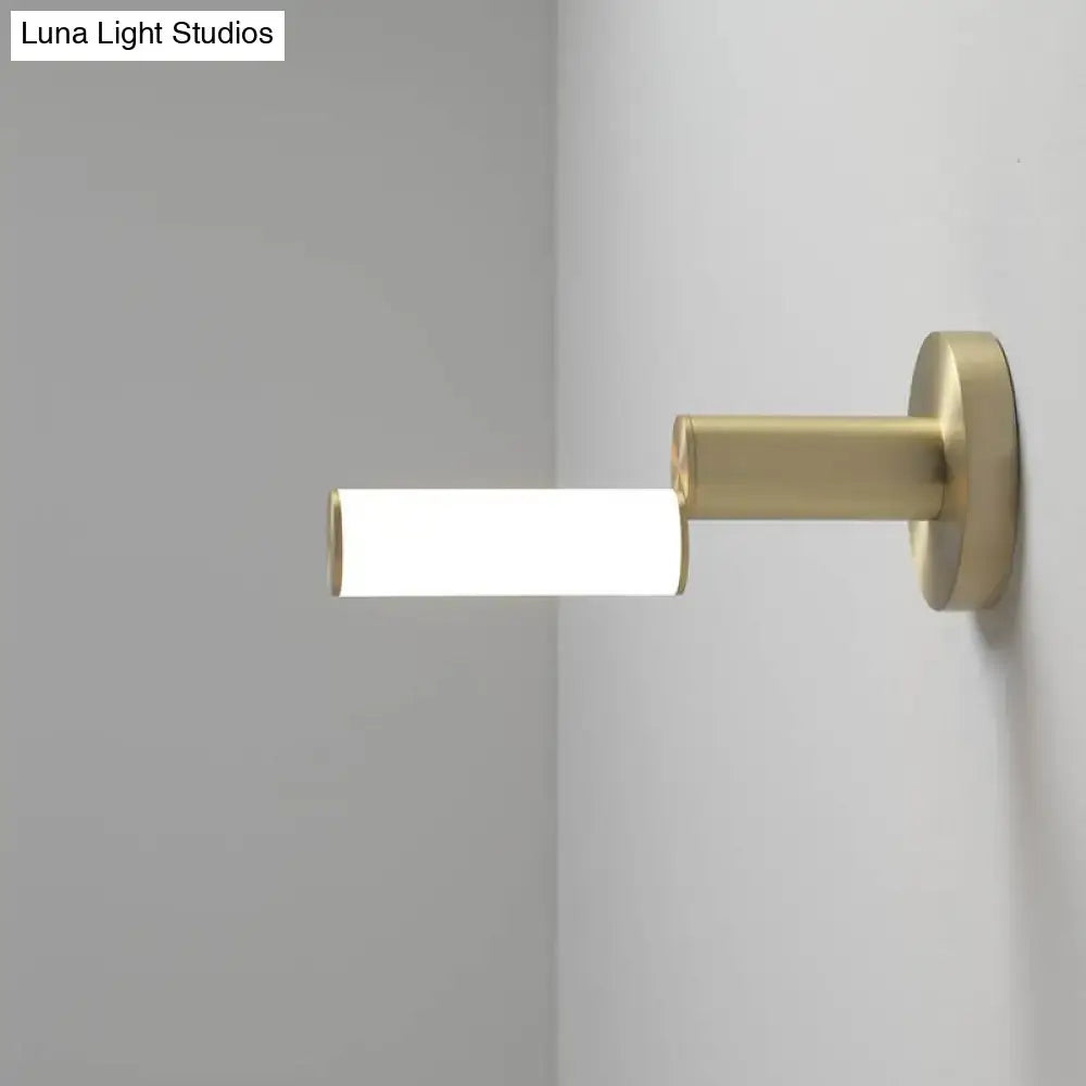 Gold metal wall light with cylindrical white shade, wall-mounted, by Decorbites on Tampa Home & Garden Store