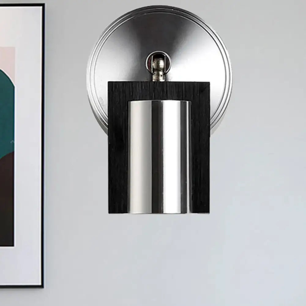 1 Light Wall Sconce Decorbites, black metal shade with chrome cylinder, warm white on Tampa Home & Garden Store