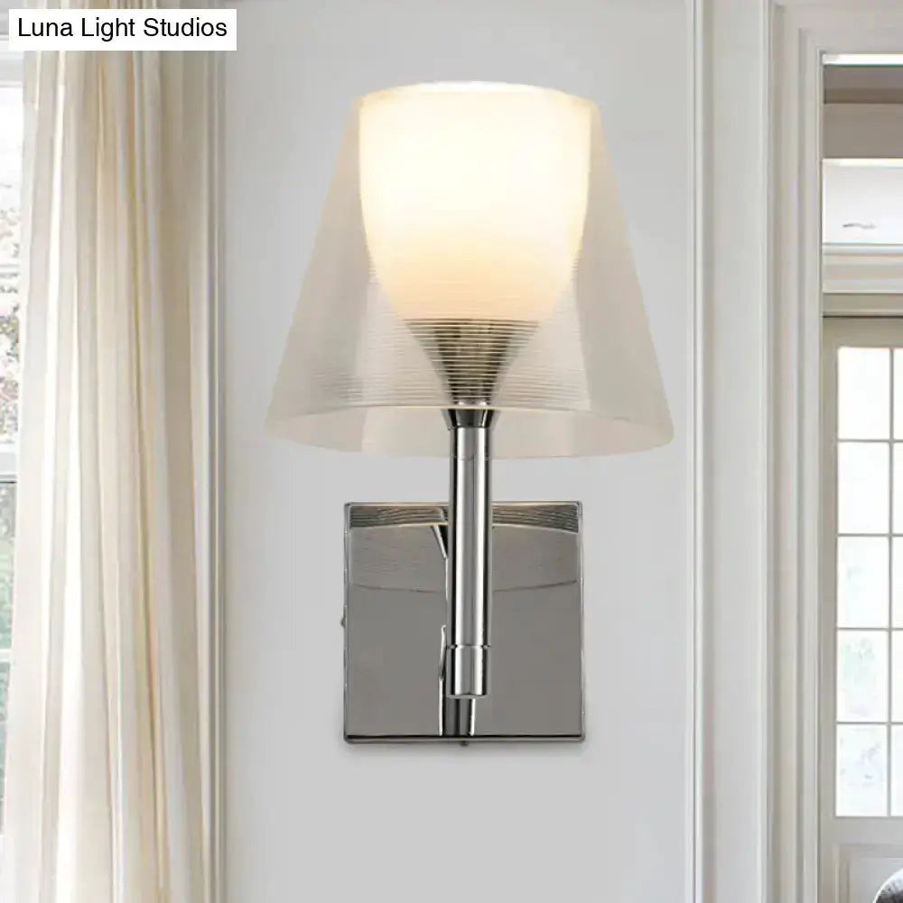 White glass flared wall sconce Decorbites with chrome backplate for living rooms on Tampa Home & Garden Store